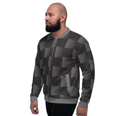 Bomber Jacket For Men Black And Grey 3d Square Block Pattern - Mens | Jackets