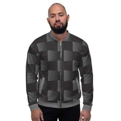 Bomber Jacket For Men Black And Grey 3d Square Block Pattern - Mens | Jackets