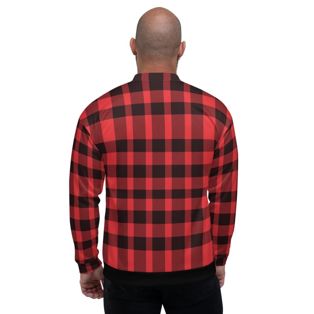 Bomber Jacket For Men Red And Black Plaid Colorblock Pattern - Mens | Jackets