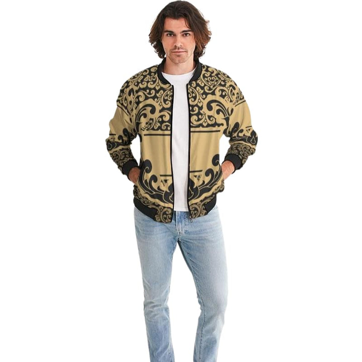 Bomber Jacket For Men Black And Beige Vintage Pattern - Mens | Jackets | Bombers