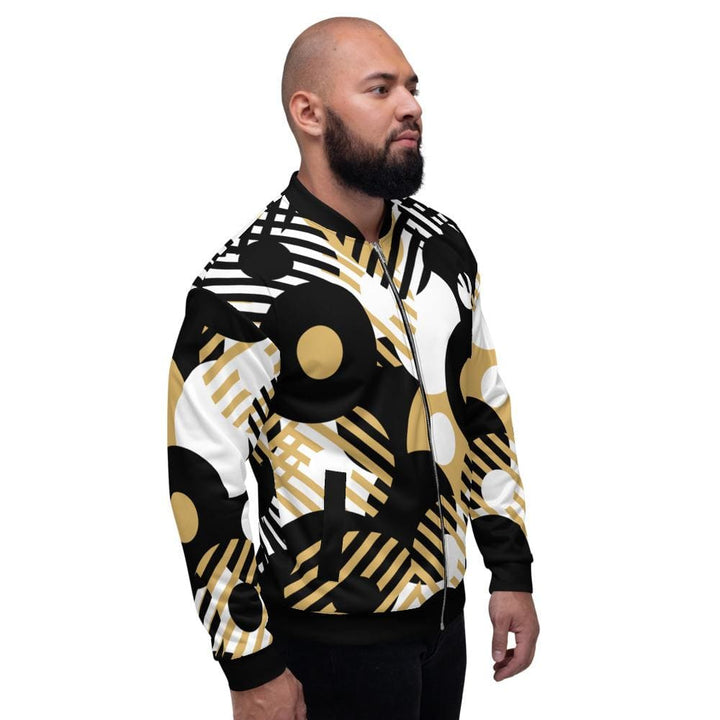 Bomber Jacket for Men - Black Multicolor Retro Geometric Pattern