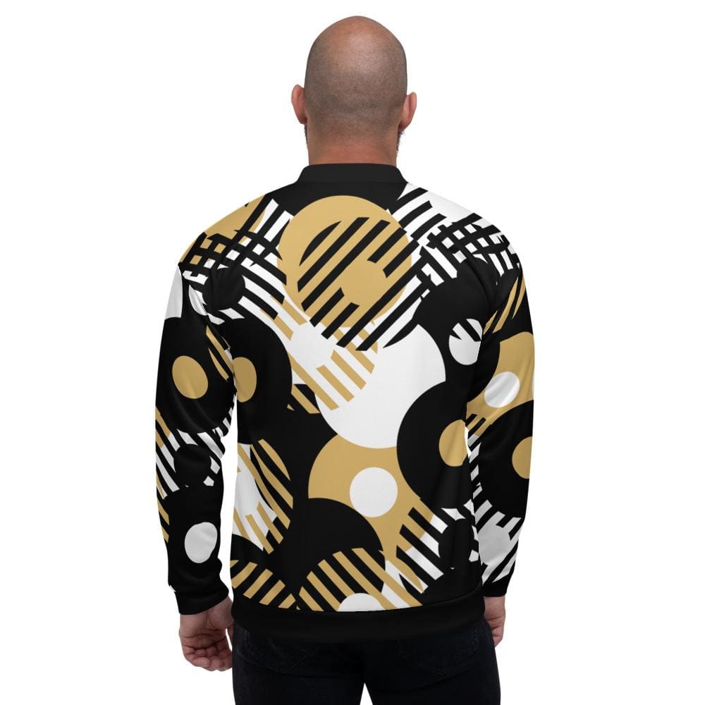 Bomber Jacket for Men - Black Multicolor Retro Geometric Pattern