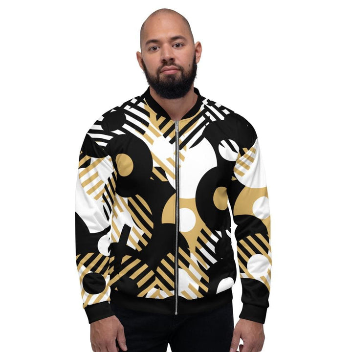 Bomber Jacket for Men - Black Multicolor Retro Geometric Pattern