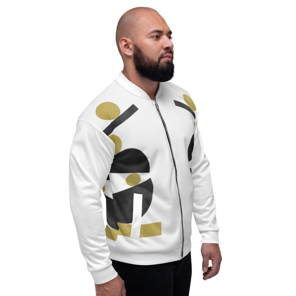 Mens Jacket - Retro Geometric Style Bomber Jacket White/beige - Mens | Jackets