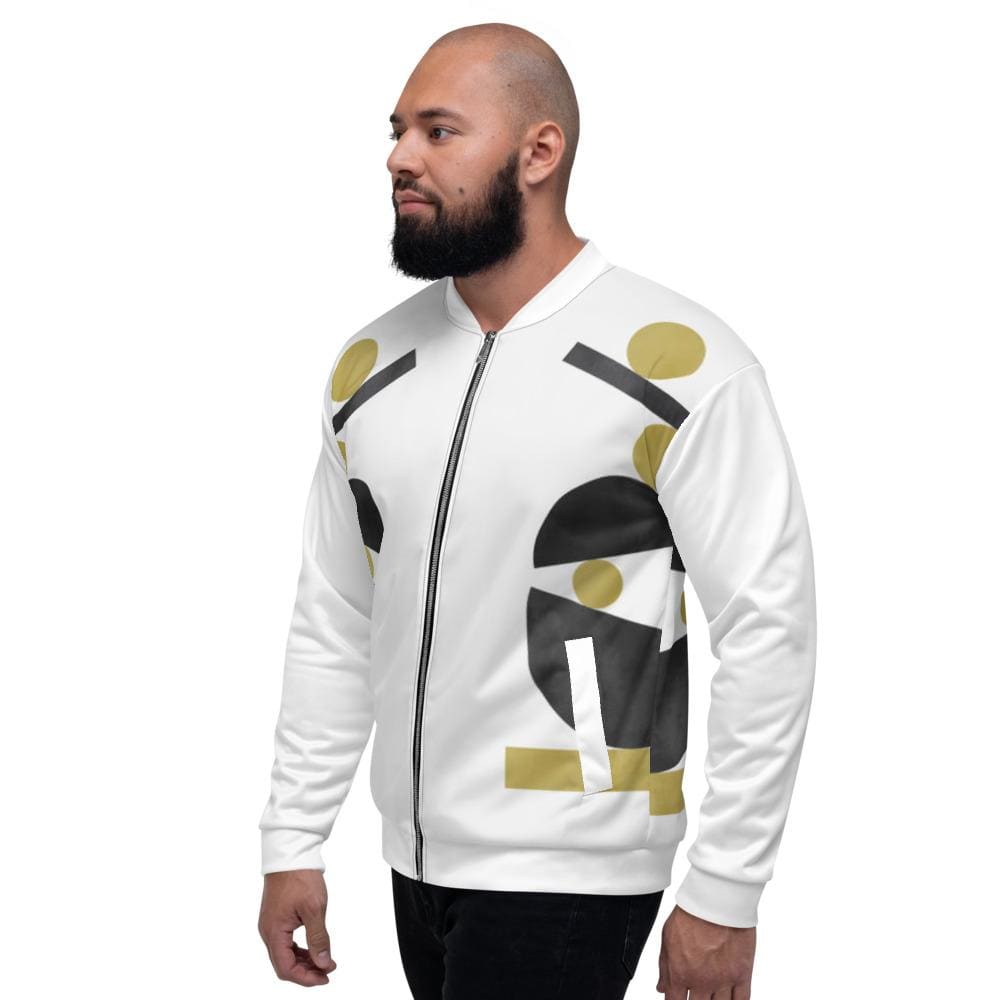 Mens Jacket - Retro Geometric Style Bomber Jacket White/beige - Mens | Jackets