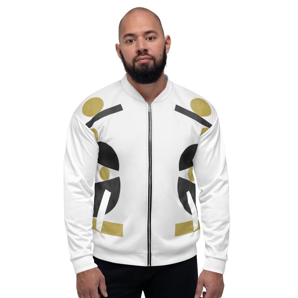 Mens Jacket - Retro Geometric Style Bomber Jacket White/beige - Mens | Jackets