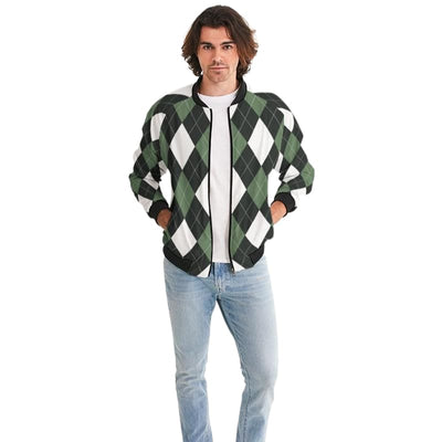Bomber Jacket For Men Green And White Tartan Plaid Pattern - Mens | Jackets