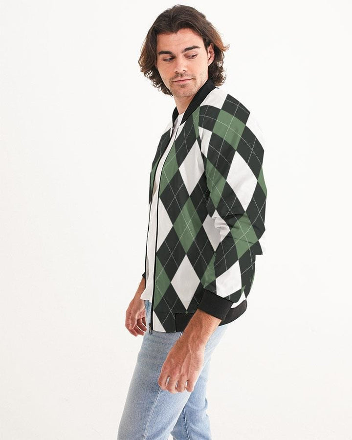 Bomber Jacket for Men Green and White Tartan Plaid Pattern - Mens | Jackets