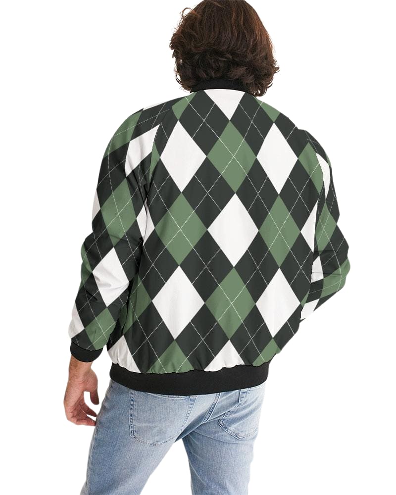 Bomber Jacket for Men Green and White Tartan Plaid Pattern - Mens | Jackets