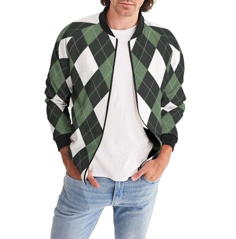 Bomber Jacket For Men Green And White Tartan Plaid Pattern - Mens | Jackets