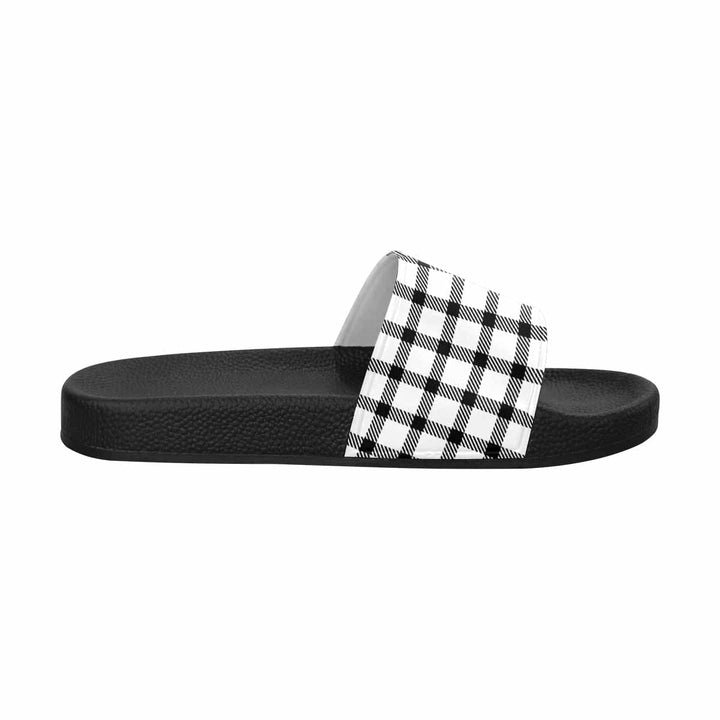 Mens Slide Sandals Buffalo Plaid Black and White - Mens | Slides