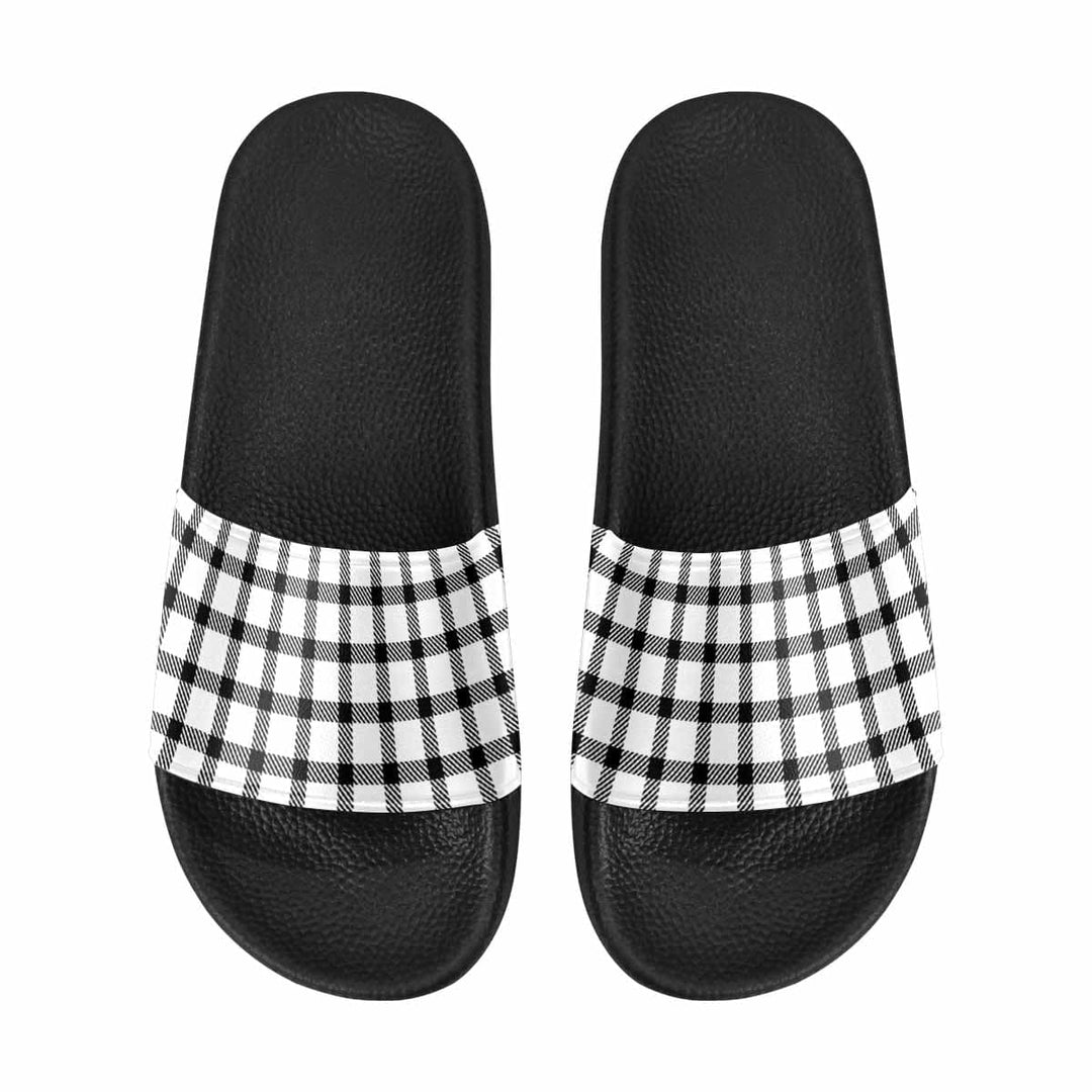 Mens Slide Sandals Buffalo Plaid Black and White - Mens | Slides