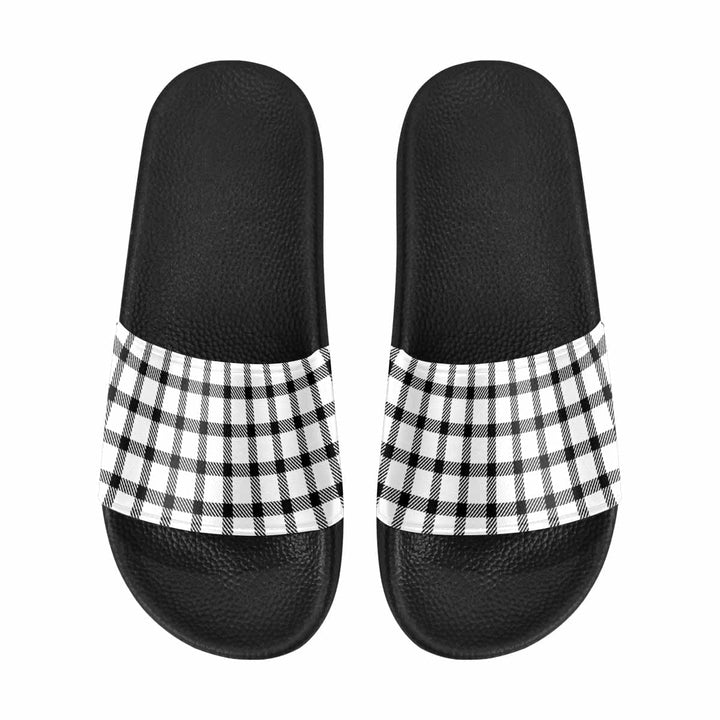 Mens Slide Sandals Buffalo Plaid Black and White - Mens | Slides