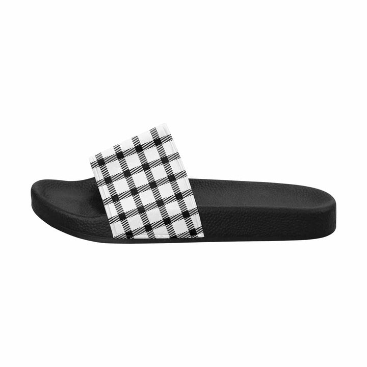 Mens Slide Sandals Buffalo Plaid Black and White - Mens | Slides