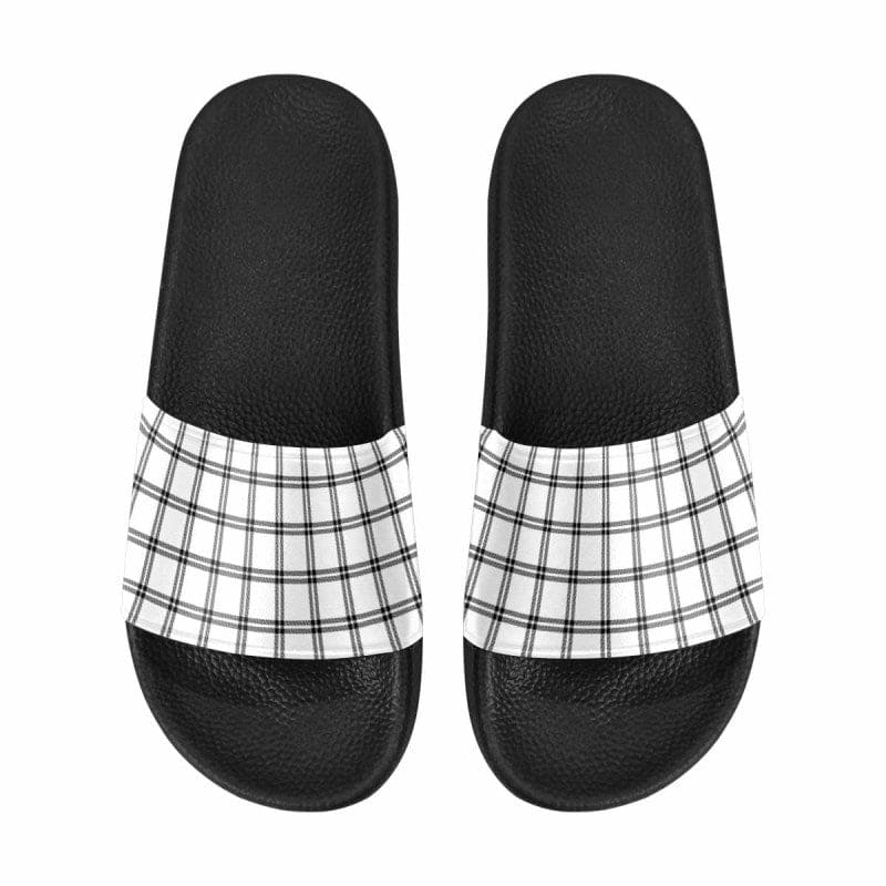 Mens Slide Sandals - Buffalo Plaid Black and White - Mens | Slides