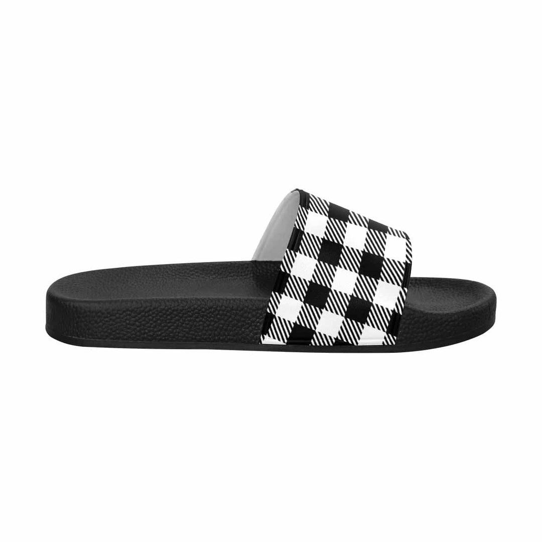 Mens Slide Sandals - Buffalo Plaid Black and White - Mens | Slides