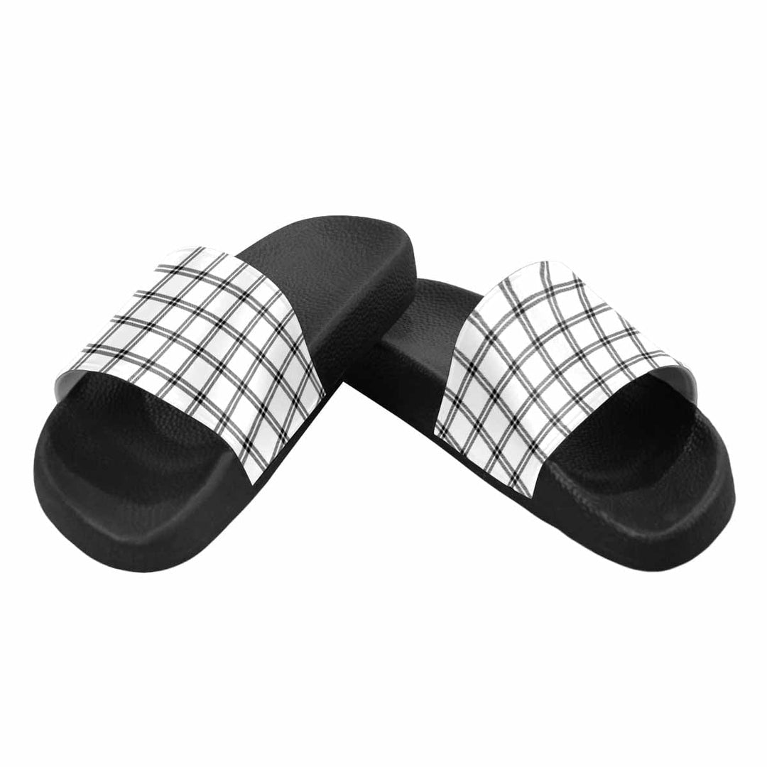 Mens Slide Sandals - Buffalo Plaid Black and White - Mens | Slides