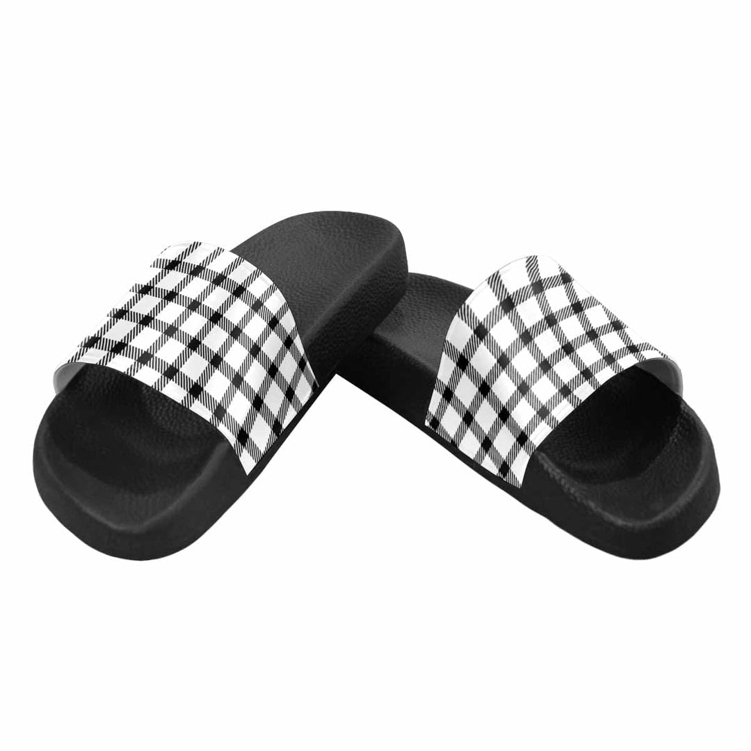 Mens Slide Sandals Buffalo Plaid Black and White - Mens | Slides