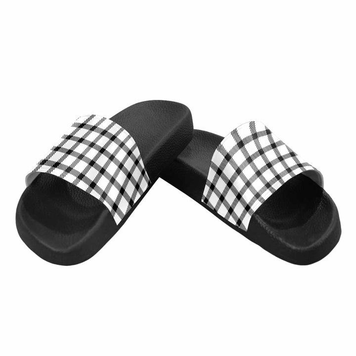 Mens Slide Sandals Buffalo Plaid Black and White - Mens | Slides