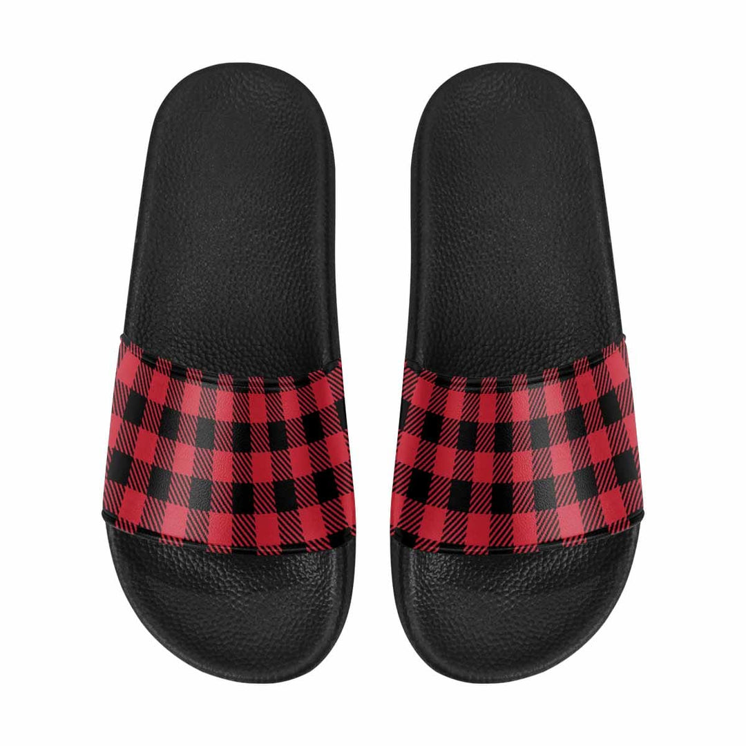 Mens Slide Sandals Buffalo Plaid Red and Black - Mens | Slides