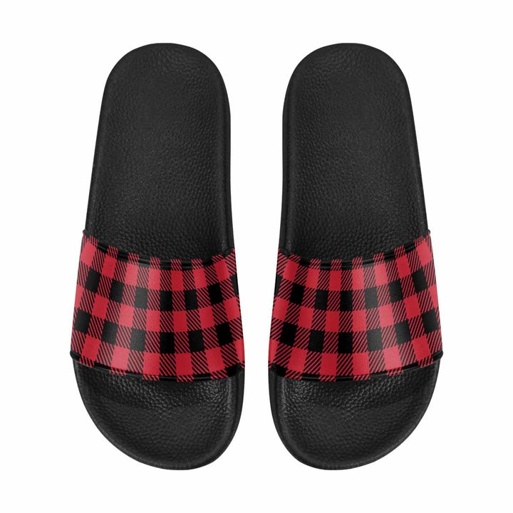 Mens Slide Sandals Buffalo Plaid Red and Black - Mens | Slides