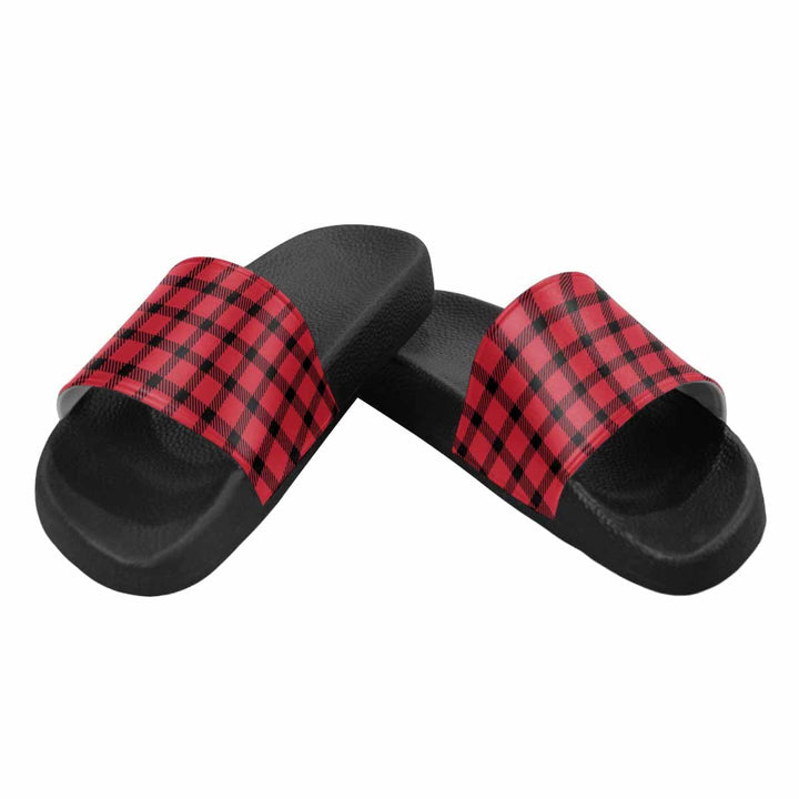 Mens Slide Sandals Buffalo Plaid Red and Black - Mens | Slides