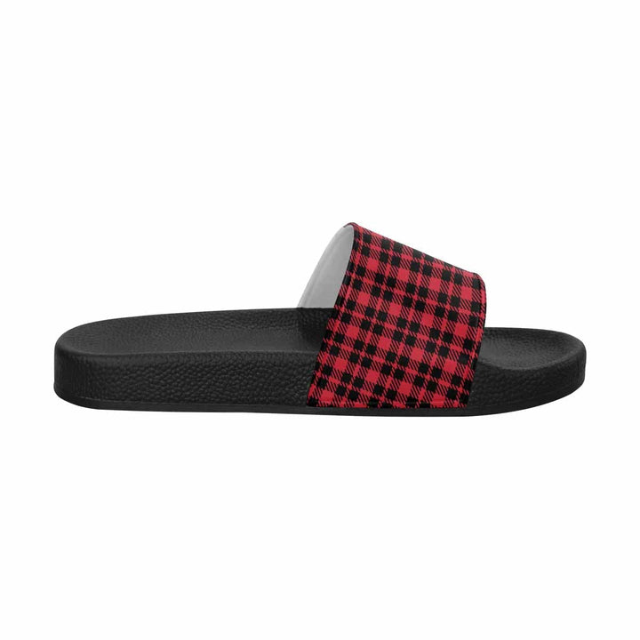 Mens Slide Sandals - Buffalo Plaid Red and Black - Mens/Slides