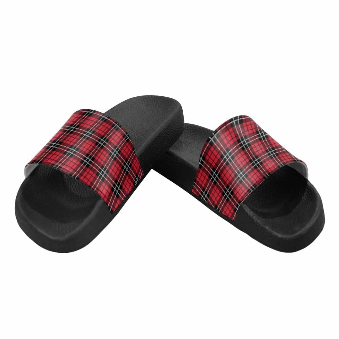 Mens Slide Sandals - Buffalo Plaid Red and Black - Mens/Slides