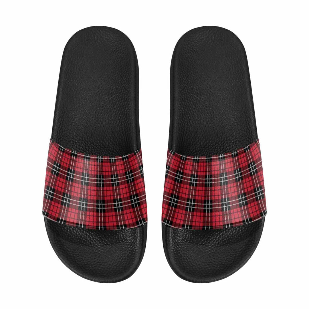 Mens Slide Sandals - Buffalo Plaid Red and Black - Mens/Slides