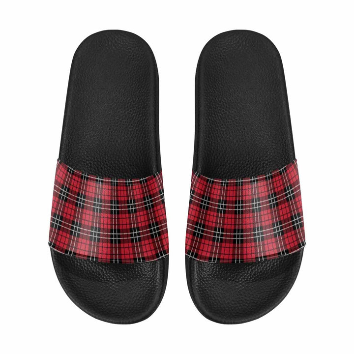 Mens Slide Sandals - Buffalo Plaid Red and Black - Mens/Slides