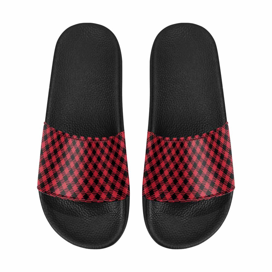 Mens Slide Sandals - Buffalo Plaid Red and Black - Mens/Slides