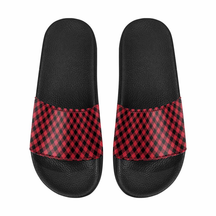 Mens Slide Sandals - Buffalo Plaid Red and Black - Mens/Slides