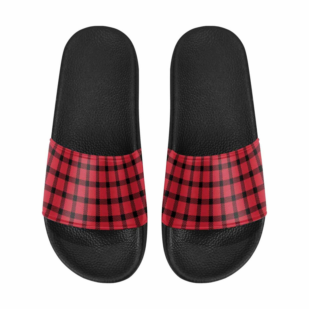 Mens Slide Sandals Buffalo Plaid Red and Black - Mens | Slides