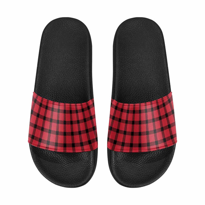 Mens Slide Sandals Buffalo Plaid Red and Black - Mens | Slides