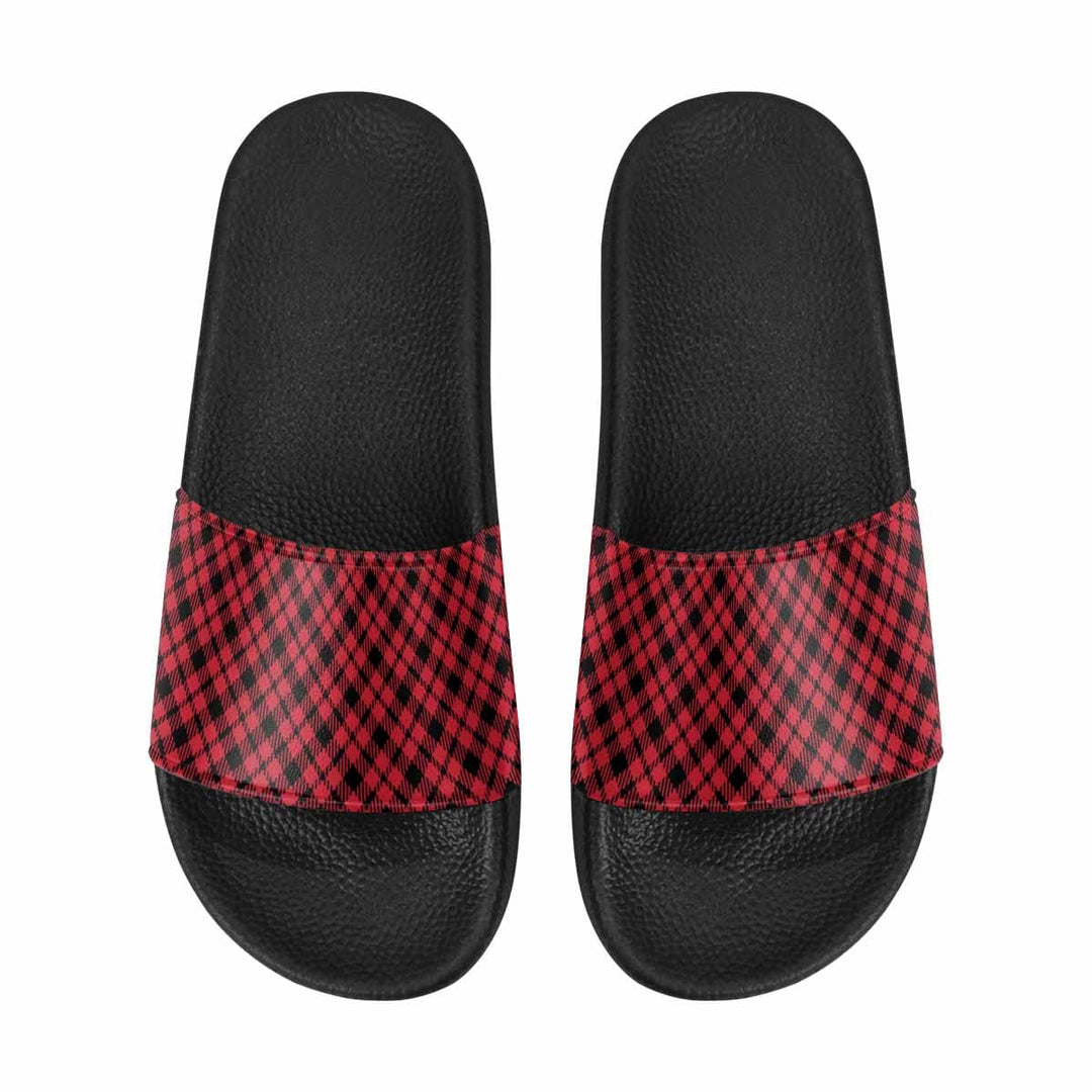 Mens Slide Sandals Buffalo Plaid Red and Black - Mens | Slides