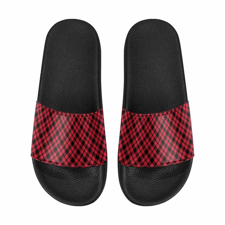 Mens Slide Sandals Buffalo Plaid Red and Black - Mens | Slides