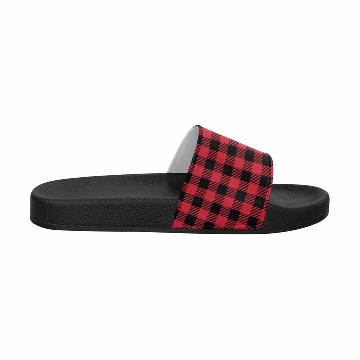 Mens Slide Sandals - Buffalo Plaid Red and Black - Mens/Slides