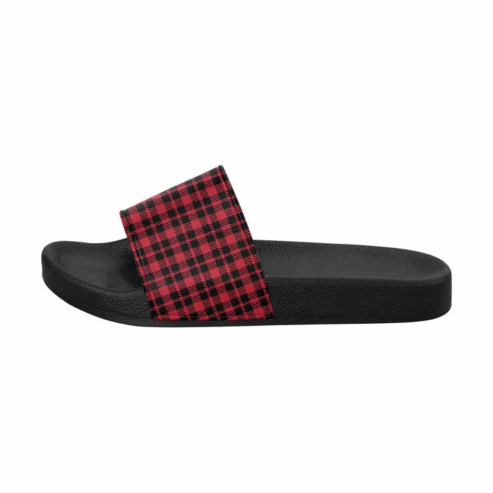 Mens Slide Sandals - Buffalo Plaid Red and Black - Mens/Slides