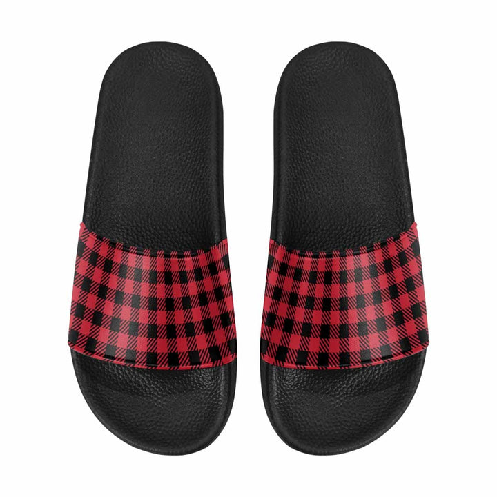 Mens Slide Sandals - Buffalo Plaid Red and Black - Mens/Slides