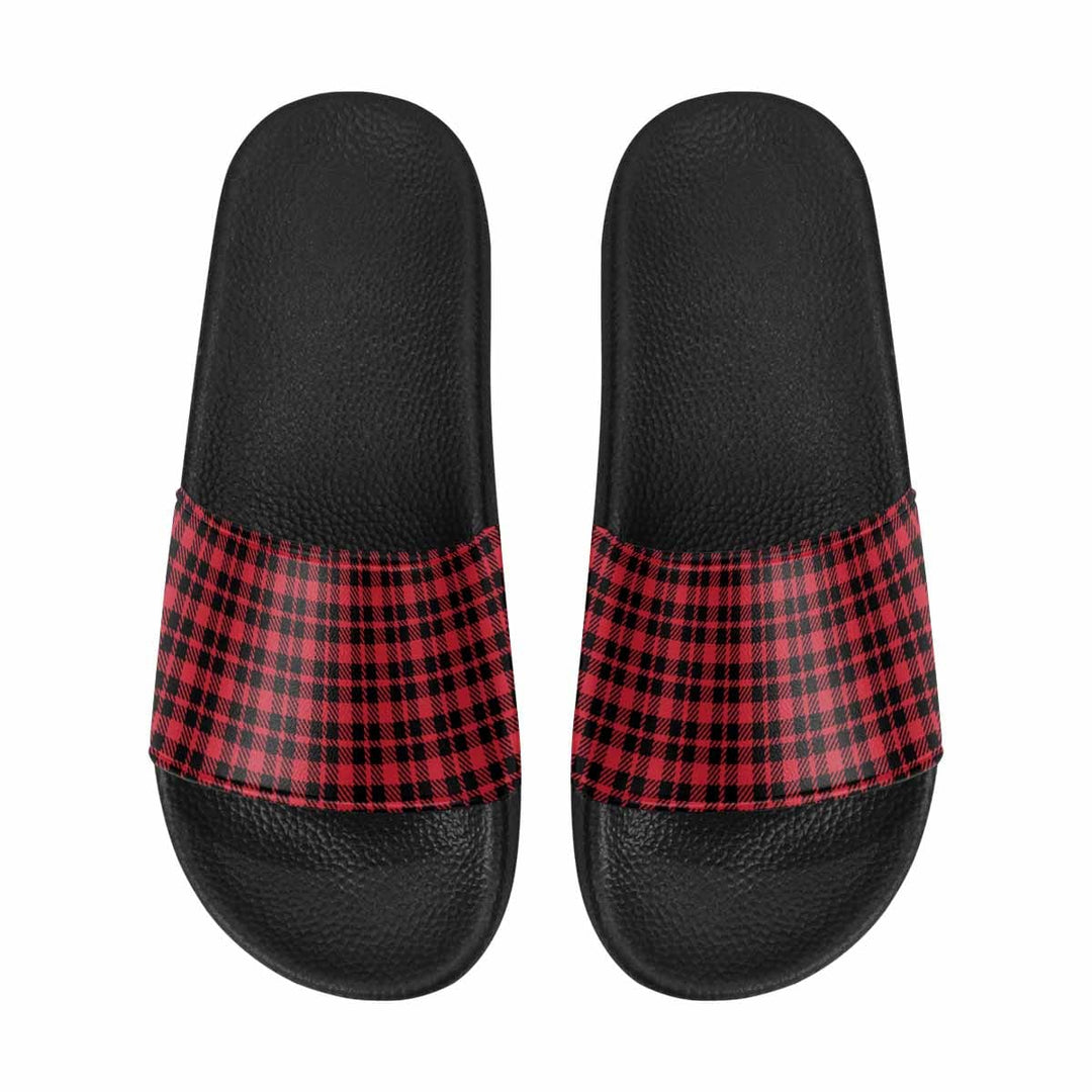 Mens Slide Sandals - Buffalo Plaid Red and Black - Mens/Slides
