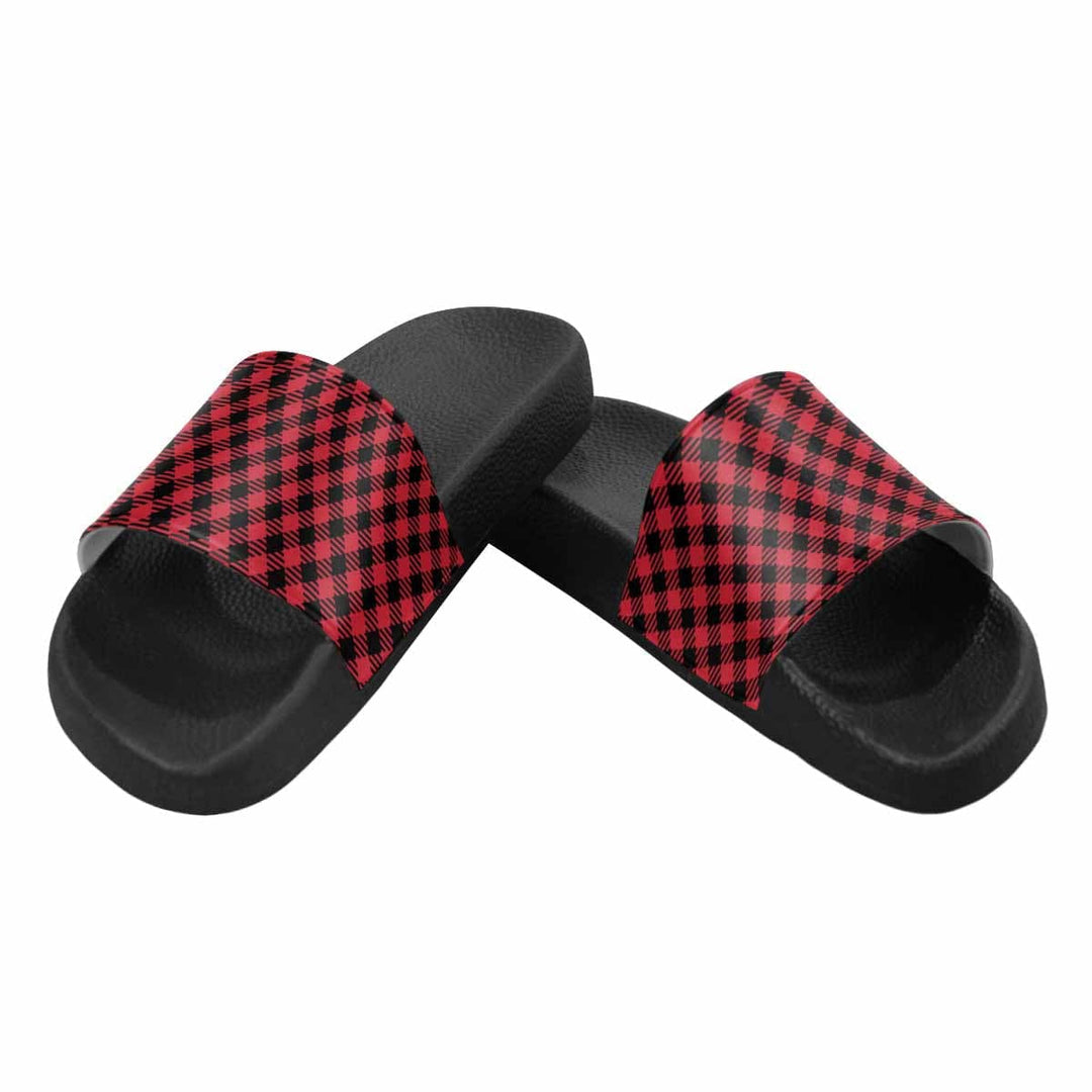 Mens Slide Sandals - Buffalo Plaid Red and Black - Mens/Slides