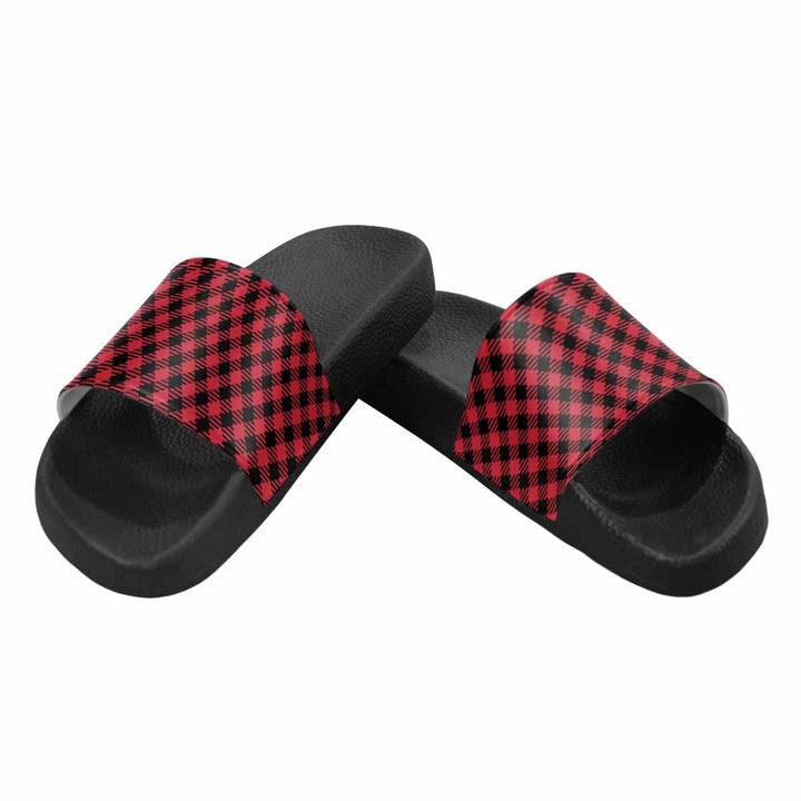 Mens Slide Sandals - Buffalo Plaid Red and Black - Mens/Slides