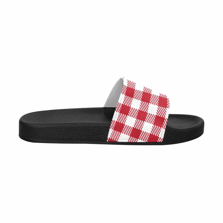 Mens Slide Sandals - Buffalo Plaid Red and White - Mens/Slides