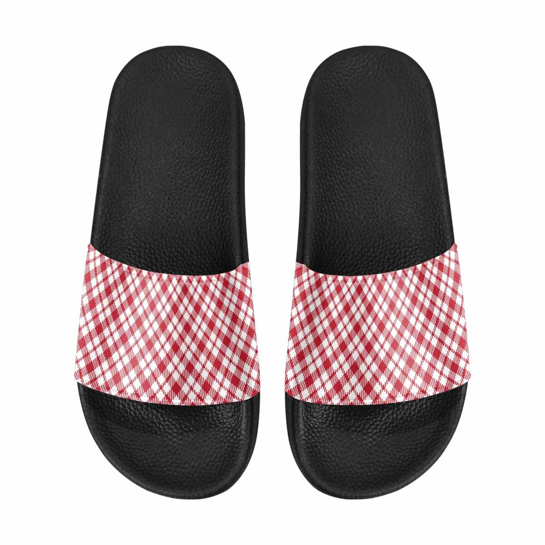 Mens Slide Sandals - Buffalo Plaid Red and White - Mens/Slides