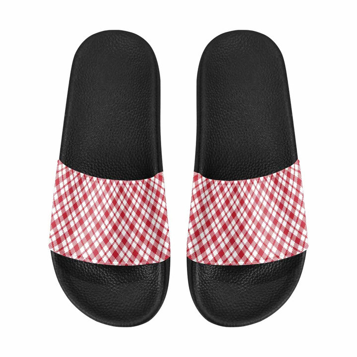Mens Slide Sandals - Buffalo Plaid Red and White - Mens/Slides