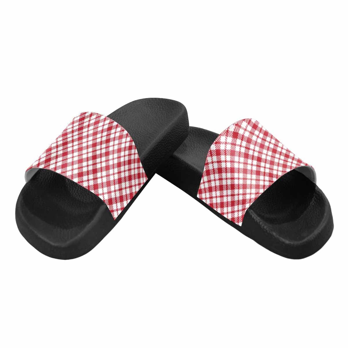Mens Slide Sandals Buffalo Plaid Red And White - Mens | Slides