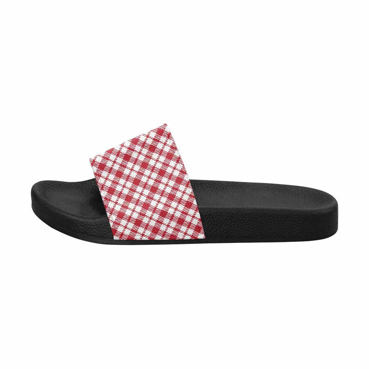 Mens Slide Sandals - Buffalo Plaid Red and White - Mens/Slides