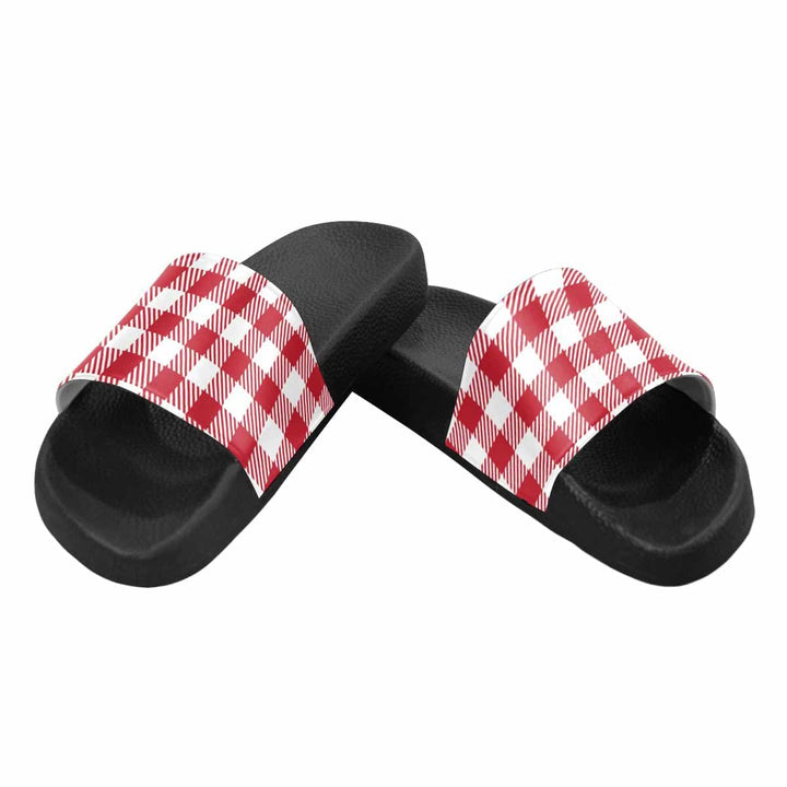 Mens Slide Sandals - Buffalo Plaid Red and White - Mens/Slides