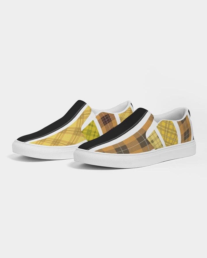 Mens Sneakers Slip On Canvas Yellow And Black Tartan Pattern - Mens | Sneakers