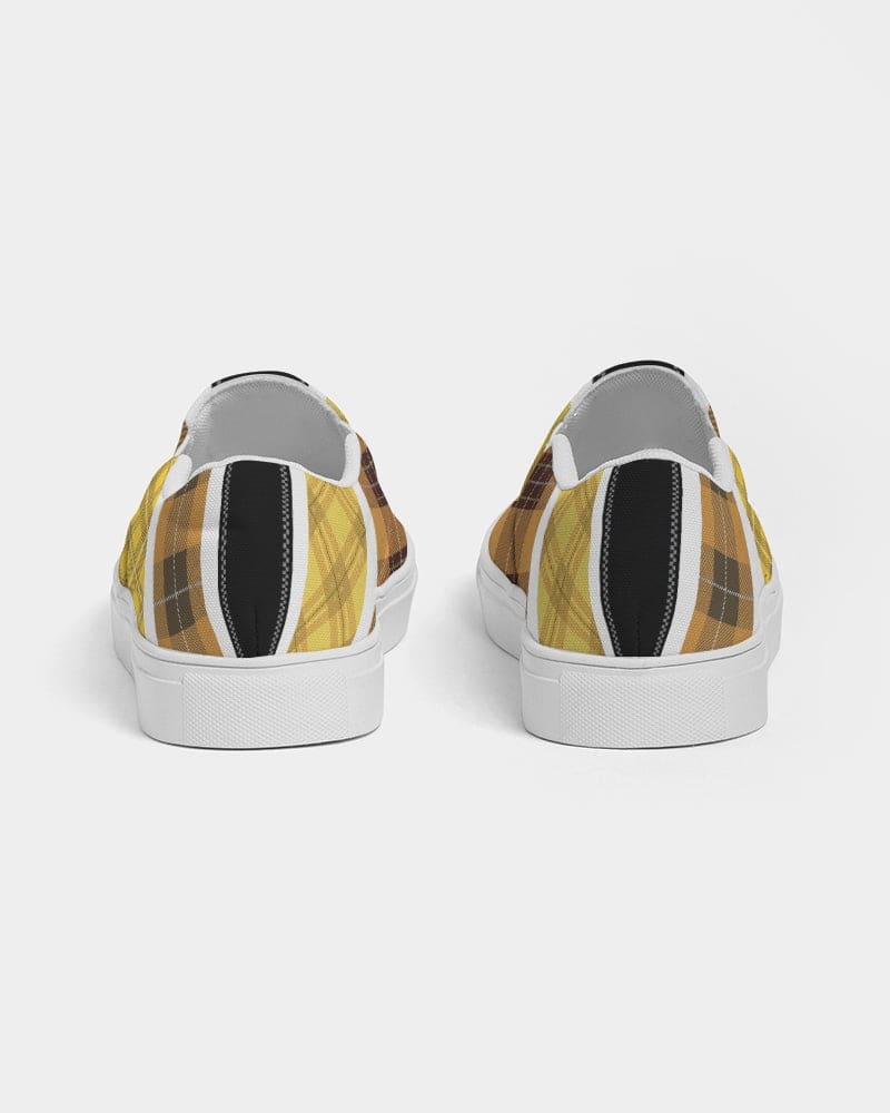 Mens Sneakers Slip On Canvas Yellow And Black Tartan Pattern - Mens | Sneakers